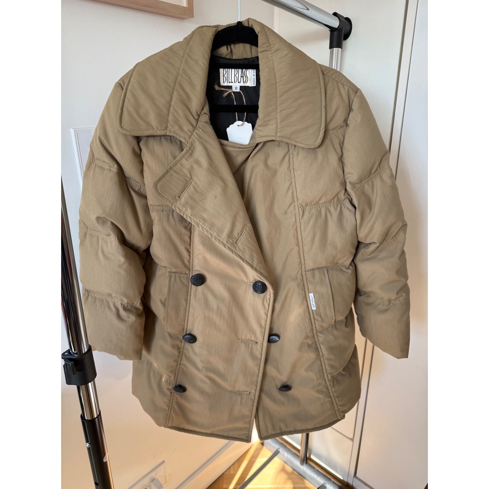 Vintage Bill Blass Tan Puffer Coat Double Breasted Pea Coat 1980s USA Made Sz 8